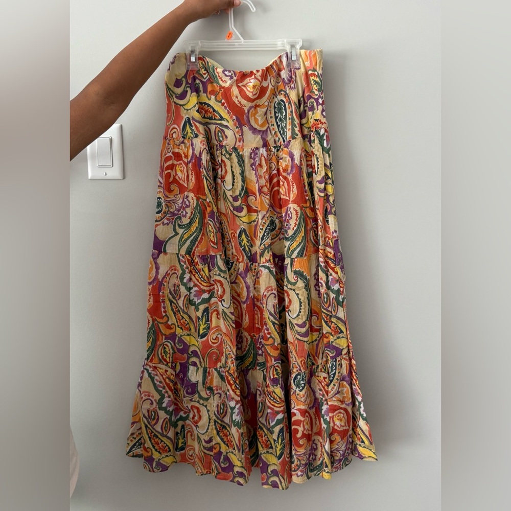 Chaps Orange Pink Midi A-Line Skirt Resort Wear